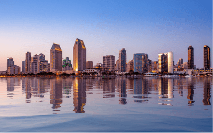 View of the San Diego skyline in the early morning hours from across the San Diego Bay.