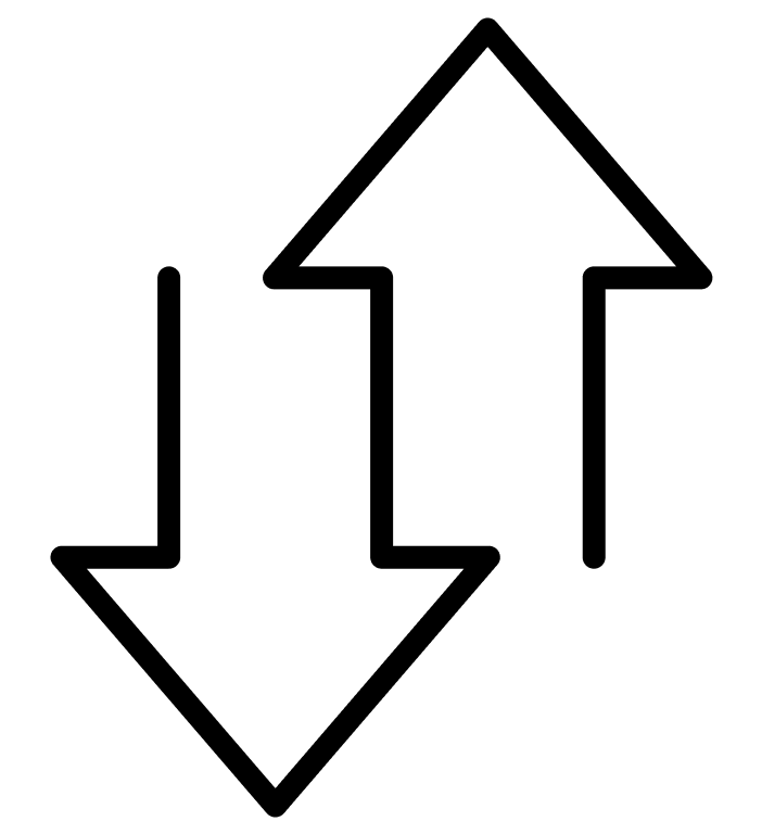 A line icon of an arrow pointing up and down to signify exchange.