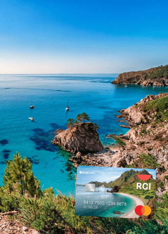 RCI® Elite Rewards® World Mastercard® card image with cliff and ocean in the background